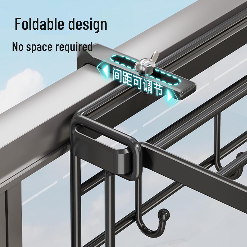 Hochhaus Balkon Wäscheständer mit Kleiderstange und Diebstahlschutz für Fenster