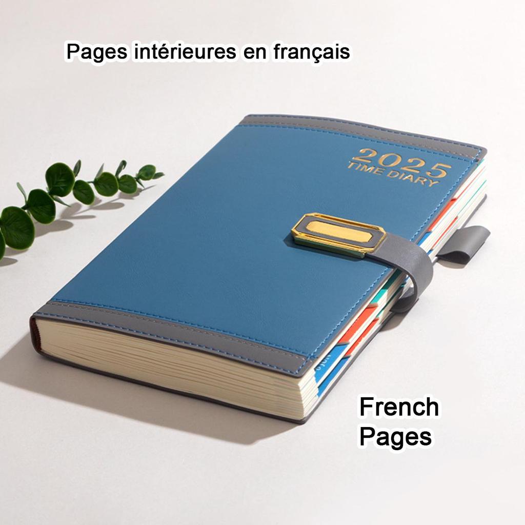 A5 Leder 2025 Geschäftsplaner Notizbuch, Englisch/Spanisch/Französische Seiten, Studenten Tagesplaner, Notizblock, Memo