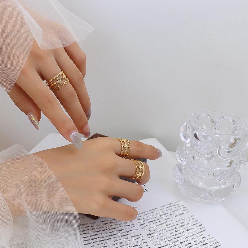 Trendy Geometric Titanium Steel Gold-Plated Rings: Non-Fading, Fashionable, Hip Hop Style Size 7 - Adjustable