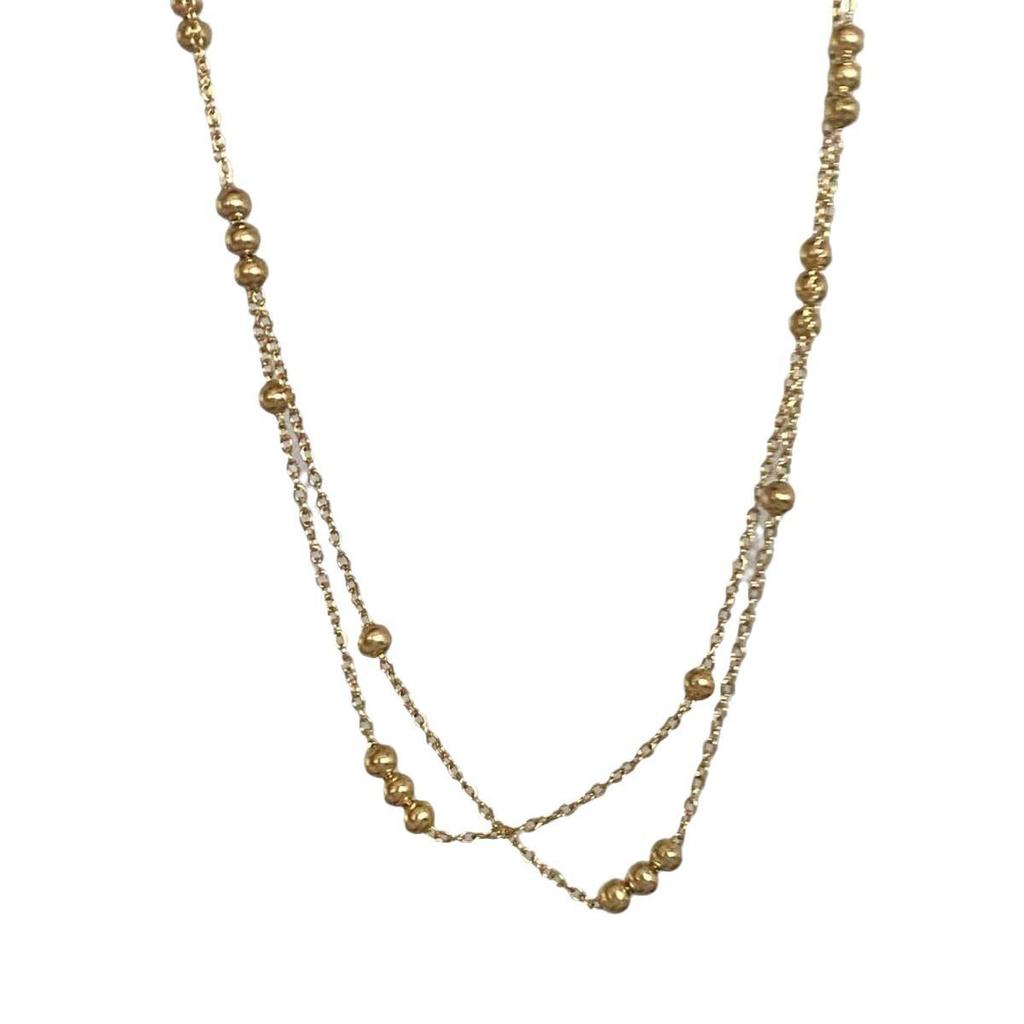 Chic Gold Double-Layer Round Bead Necklace: French Style, High-End Luxury Clavicle Chain for Women