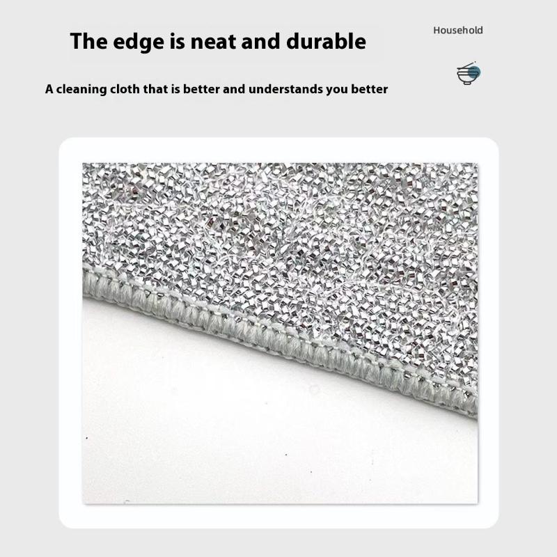 2Pcs Double-Side Reusable Washcloth Wiping Rag Steel Wire Washin Cloth Microfiber Dishcloth Non-Stick Oil Kitchen Cleaning Cloth