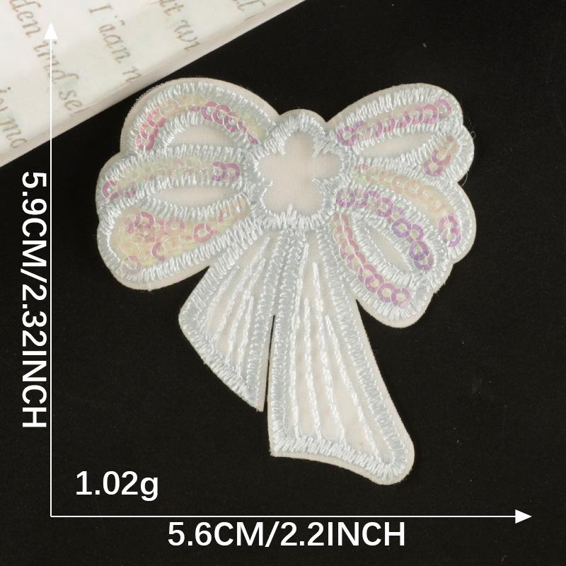 Cute Cartoon Mesh Bow Lace Sequin Embroidery Sticker DIY Hand Account Accessories Brooch Hairpin Self-adhesive Cloth Sticker