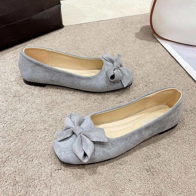 Fashion Ladies Footwear with Bow Slip-on Square Toe Women's Flat Shoes Elegant Dress Cheap Liquidation Wholesale Offer Genuine Mark Y2k