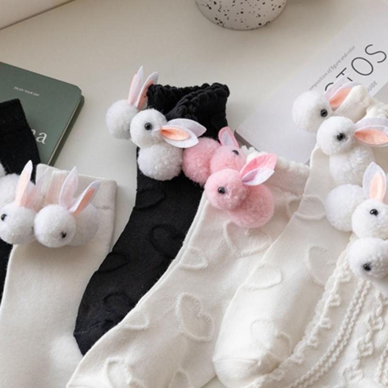 Women Calf Socks Ruffle Crew Socks Cotton Bootie Socks Lolitas Loose Socks Cute Rabbit Ankle Socks JK Middle Tube Socks