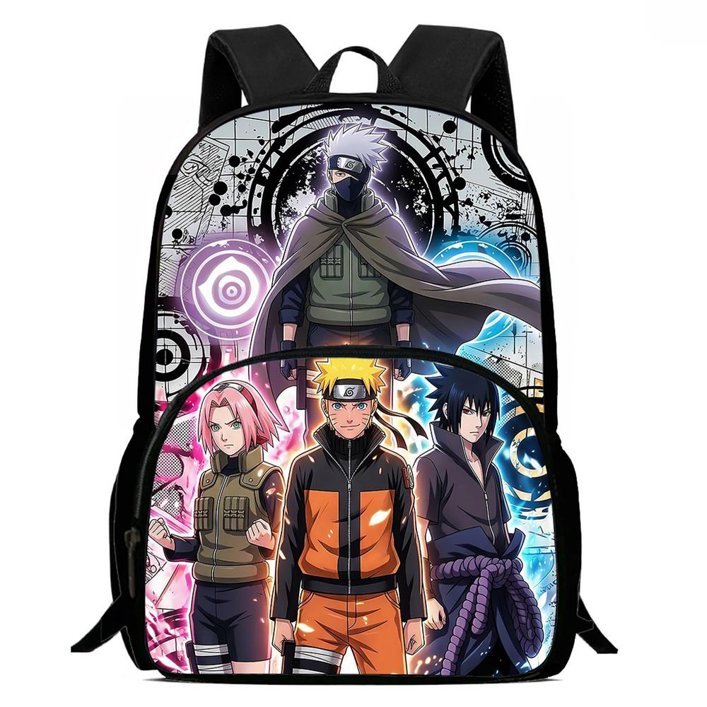 Cartoon NARUTO Pattern Lightweight Backpack With Front Pocket Adjustable Shoulder Strap Unisex Suitable For Children Age 6-10