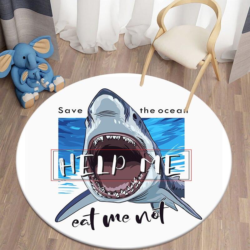 Shark Kawaii Art Printed Круглий килим для вітальні Килим Кемпінг Килимок для пікніка Спальня Килим Фланель Нековзкий килимок для йоги Подарунок