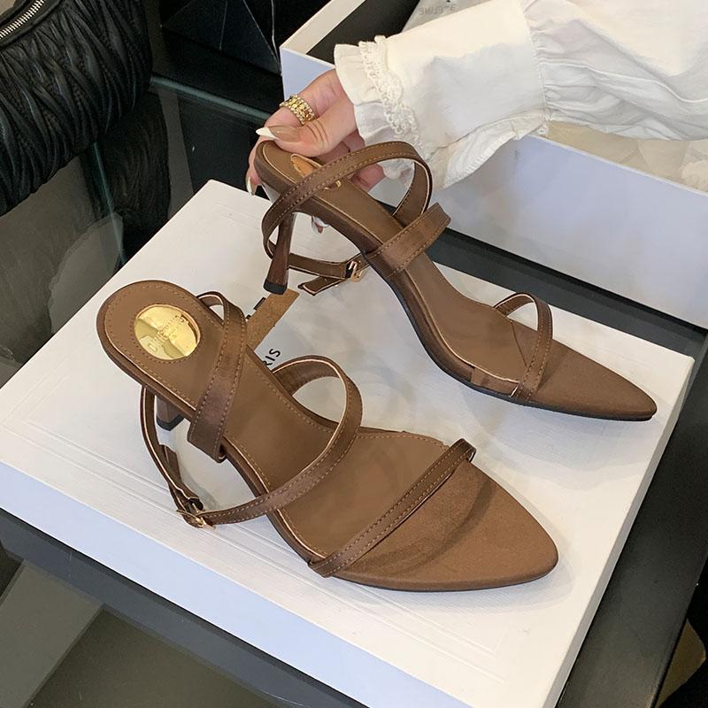 Fashion New Summer Fashion Pointed Toe Women Thin Heel Pumps Shoes Shallow Footwear Ankle Warp Ladies Heeled Shoes Female Sandals