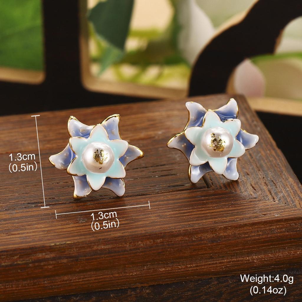 Natural Pearl Flower Oil Drop Earrings Oil Painting Series Enamel Geometric Butterfly Earrings Jewelry Niche Fashion Women