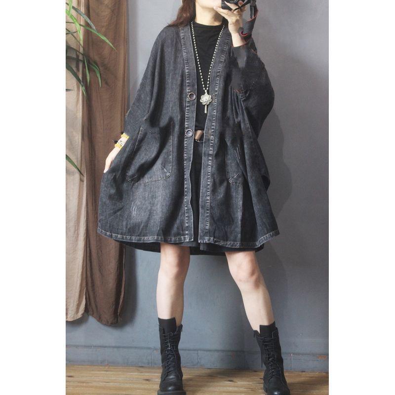 Jachetă de vânt de lungime medie cu gât în V și buzunare pentru femei - Toamnă Largă Culoare solidă