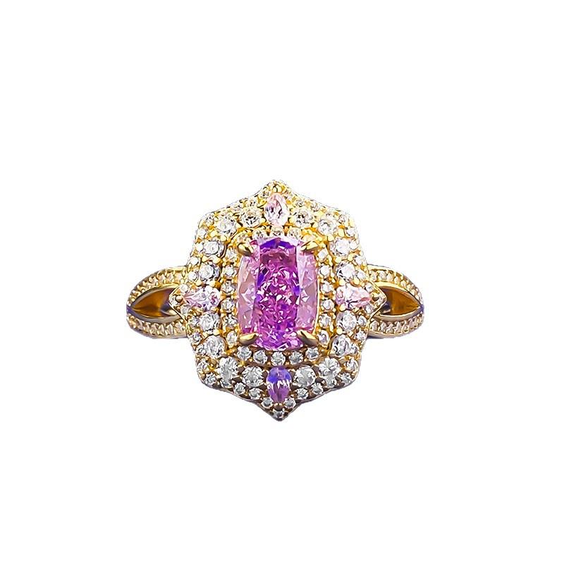Zhuozhifan S925 Silver Purple Taro Ice Flower Diamond Ring, 1 Carat, European and American Style.