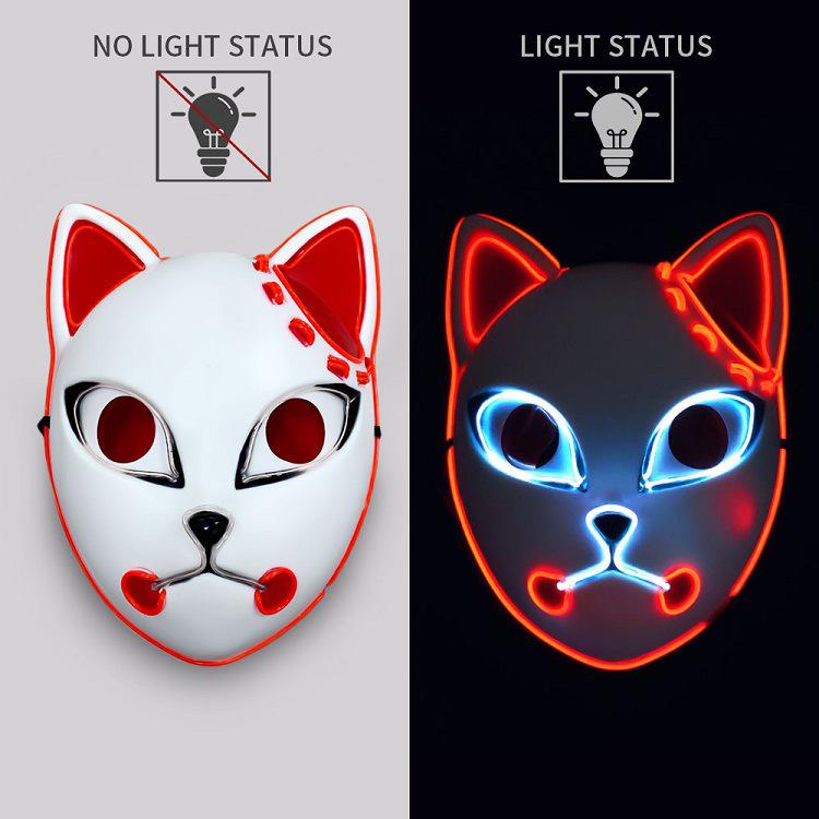 Halloween LED Luminous Demon Slayer Mask - Tanjiro & Sabito Cat Face Cosplay Mask