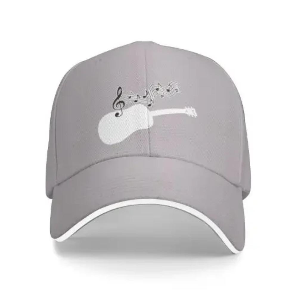 Mens Womens Adjustable Baseball Cap with Acoustic Guitar Musical Notes Pattern Denim Fabric Snapback Classic Hat