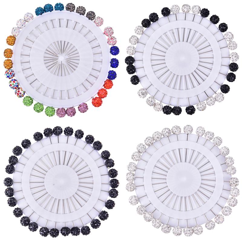 30Pcs Safety Pin Muslim Hijab Scarf Pin  Ball Brooch Straight Head Pin