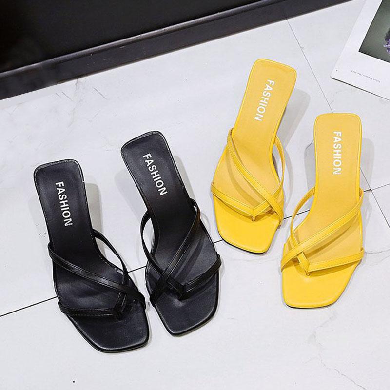 2025 Summer Women Sandals Casual Flip Flops Ladies Beach Slippers Slides Cross Clip Toe Stiletto Heels Shoes Women Shoes WSH4396