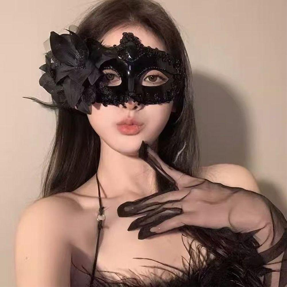 Diamond Decorated Masquerade Mask Flower Design Feather Mask Venetian Mask  Christmas Celebration