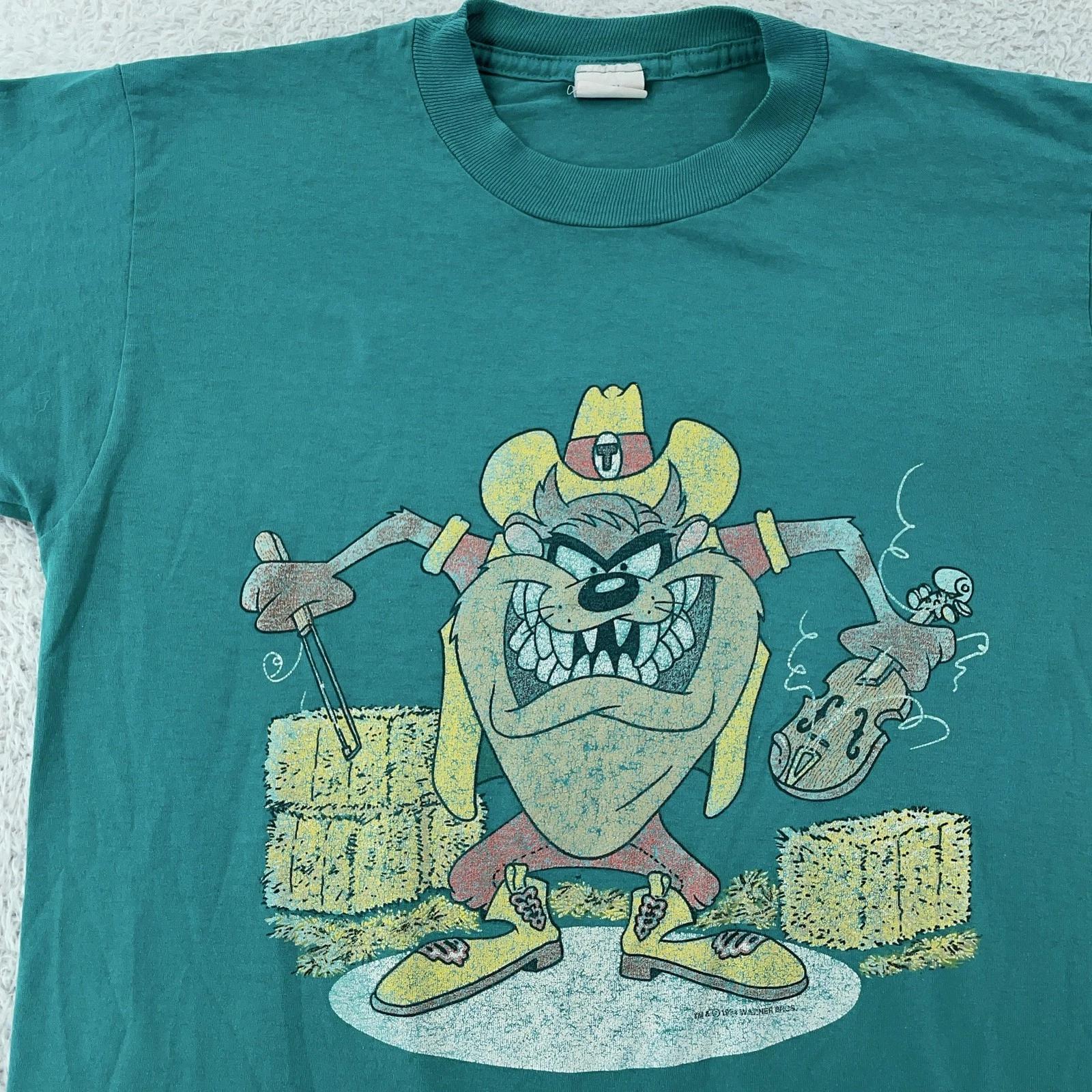 Vintage Looney Tunes Taz Cartoon Shirt Medium Tee Cowboy Graphic Made USA 90s 2XL