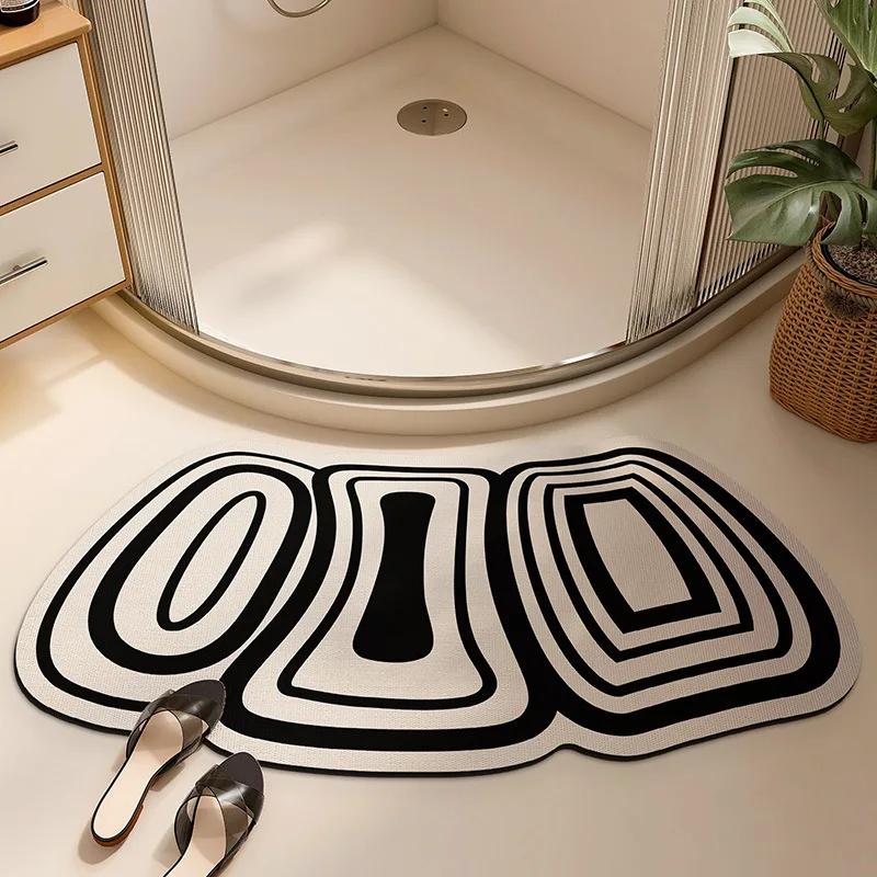 Anti-slip Diatom Mud Mat Fan Shape Toilet Bathroom Rug Shower Mat Entrance Carpet Anti-slip Curved Floor Mat Black