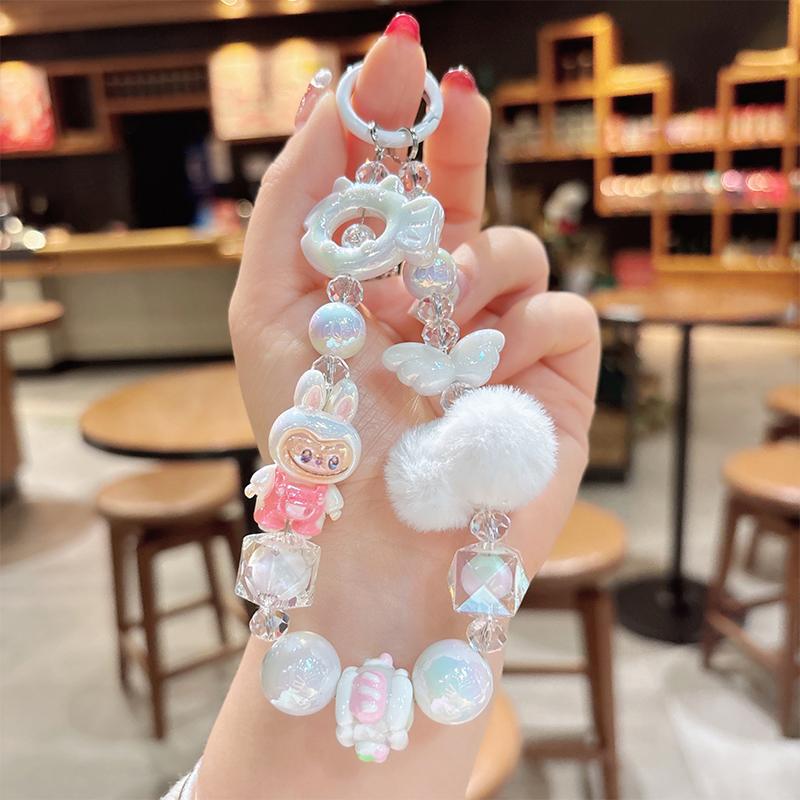Dessin Animé Mignon Poupée Chaîne de Téléphone à Perles Universelle Douce Anti-Perte Dragonne de Téléphone pour Poignet Charme Décoration de Sac Étui d'Écouteurs Cadeaux