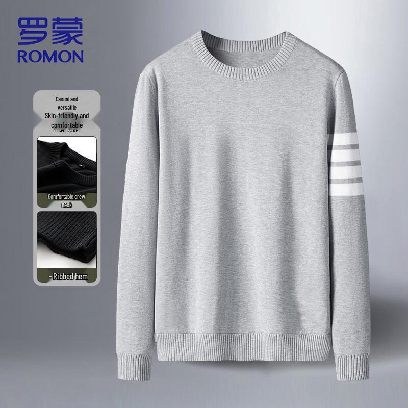 

ROMON Men s Striped Round Neck Pullover Cotton Knit Sweater XL