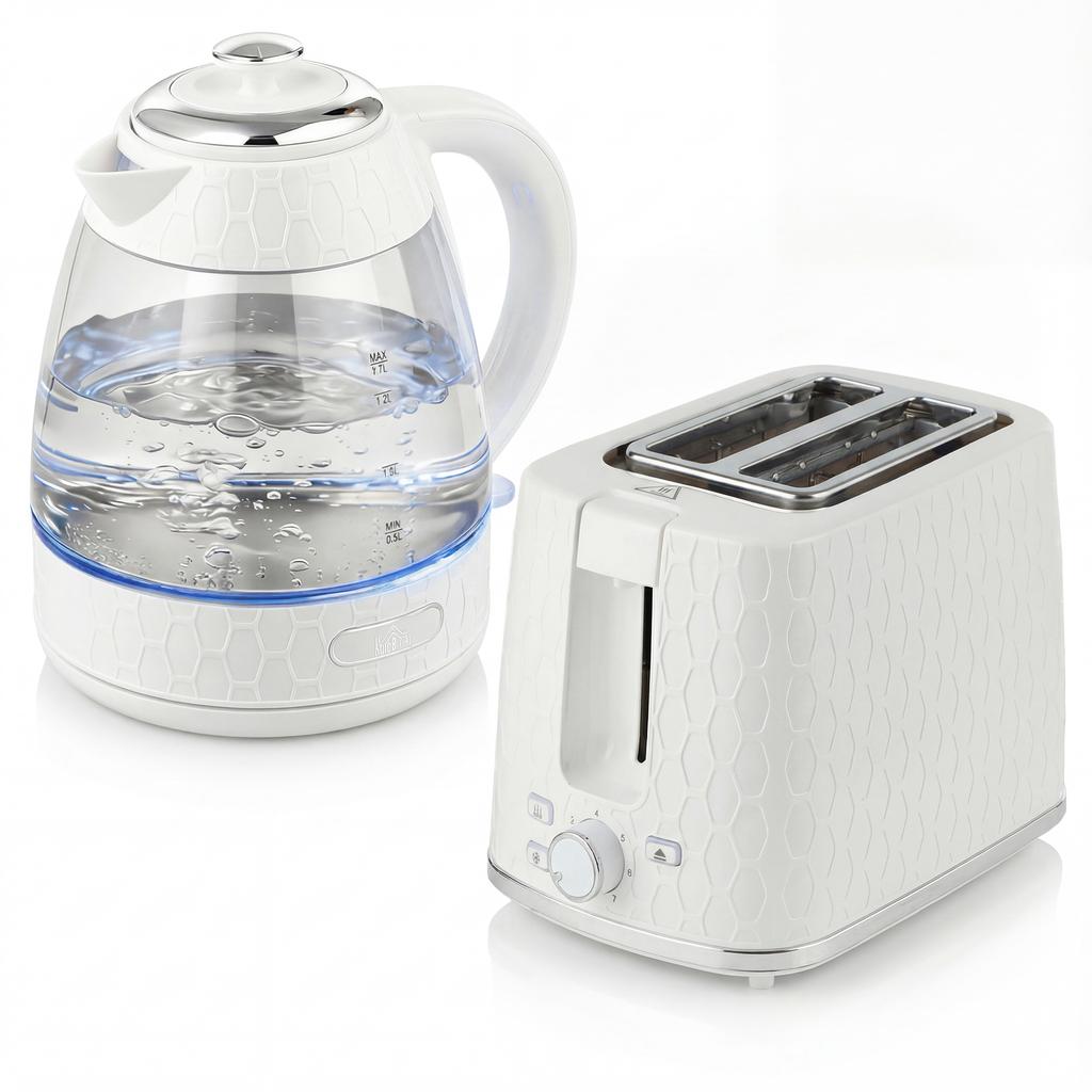 Kettle and Toaster Set, 1.7L 3000W Rapid Kettle with Limescale Filter, 2 Slice Toaster with 7 Browning Controls, Cream
