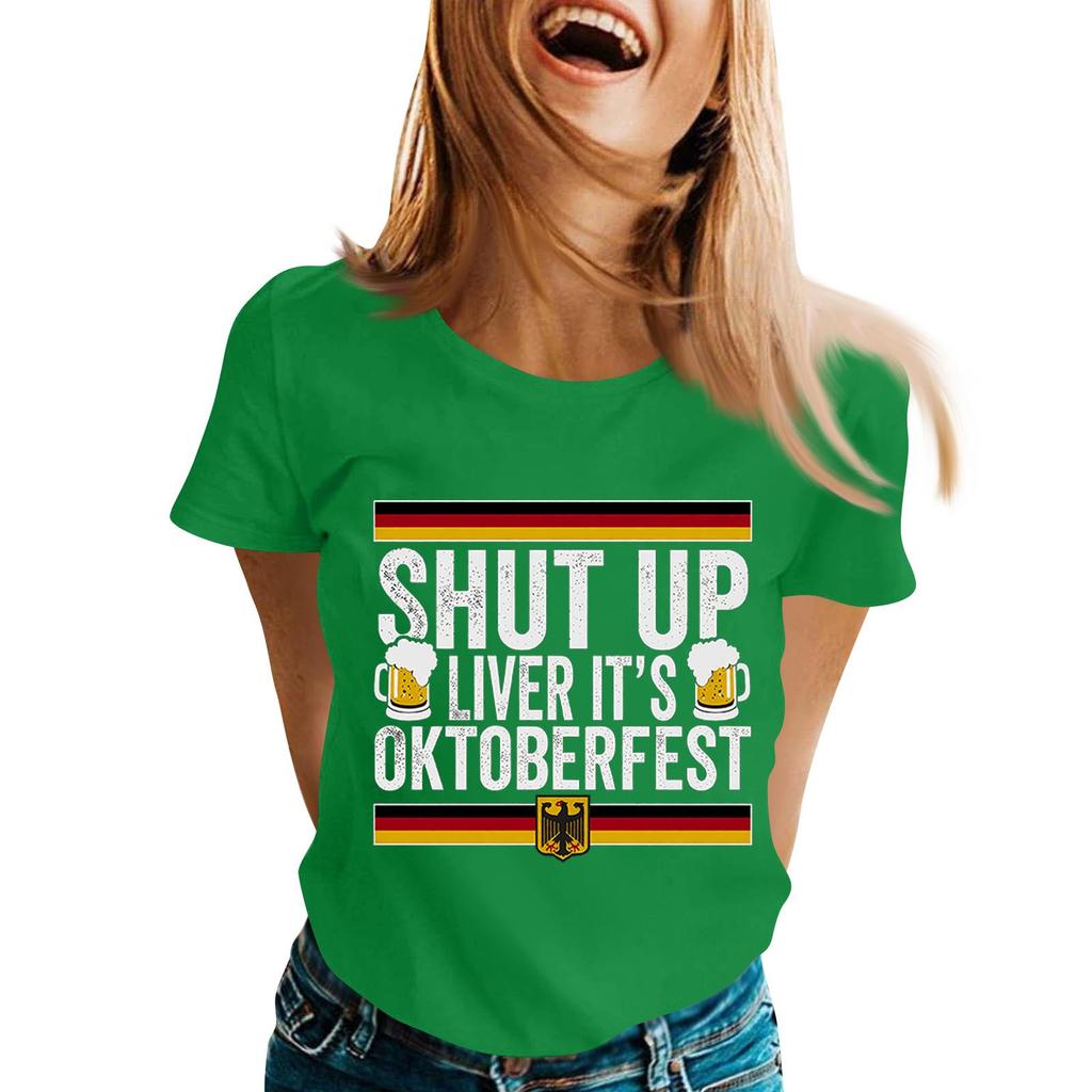 Unisex Casual Short Sleeve Pullover T Shirt with Letter Print Crew Neck Top Suitable for Oktoberfest and Everyday Wear