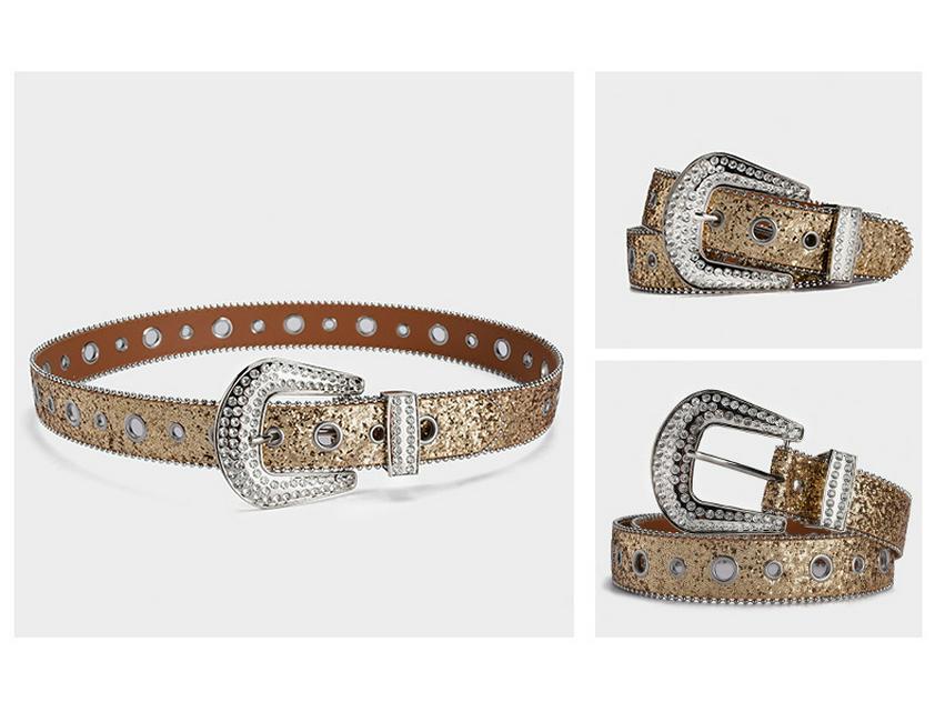 Europäisch-amerikanischer Strass-Schnallengürtel: Modisches Pailletten-Ösen-Top, Punk-Stil für Nachtclub-Kleidung