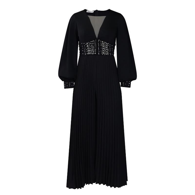 Large Size Beaded Mesh Fashion Casual Loose Wide-leg Jumpsuit