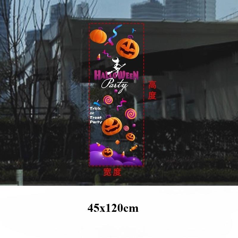 45x120cm Halloween Pumpkin Window Stickers Cartoon Candy Jack-o'-lantern Static Sticker Black Cat Ghost Festival Happy Halloween