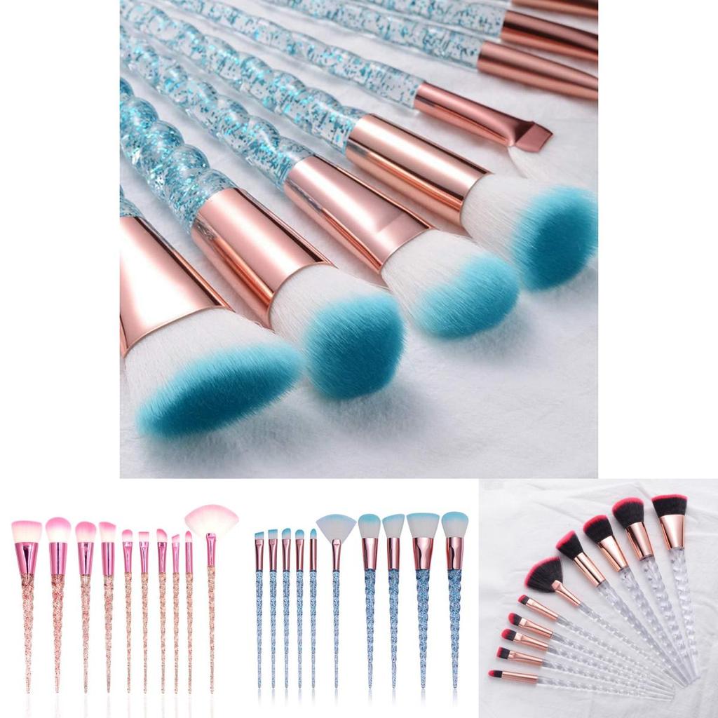 Unicorn Makeup Brush Set With Transparent Glitter Spiral Design For Makeup Enthusiasts