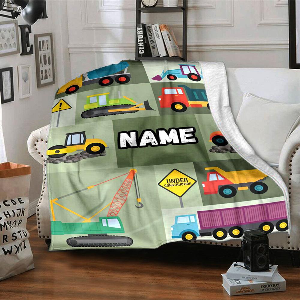 Construction Vehicles Home Customize Your Name Blankets Comfortable Soft Lightweight Allseason Multipurpose Blanket Picnic Sofa Office Bed Living Room