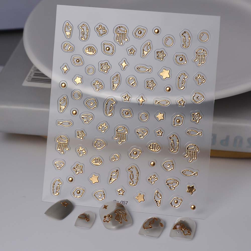 

Conch Star Jelly Ocean Nail Decals Sea Jellyfish Ocean Nail Decorations Summer Beach White-Embossed