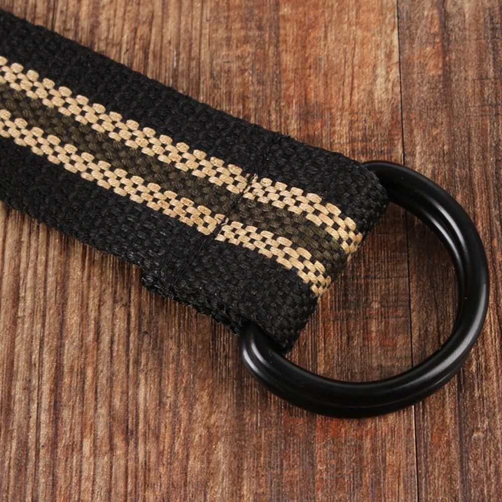 Women Simple Black Buckle Double Ring Waistband Weave Waist Band Nylon Braided Belt Canvas Strap