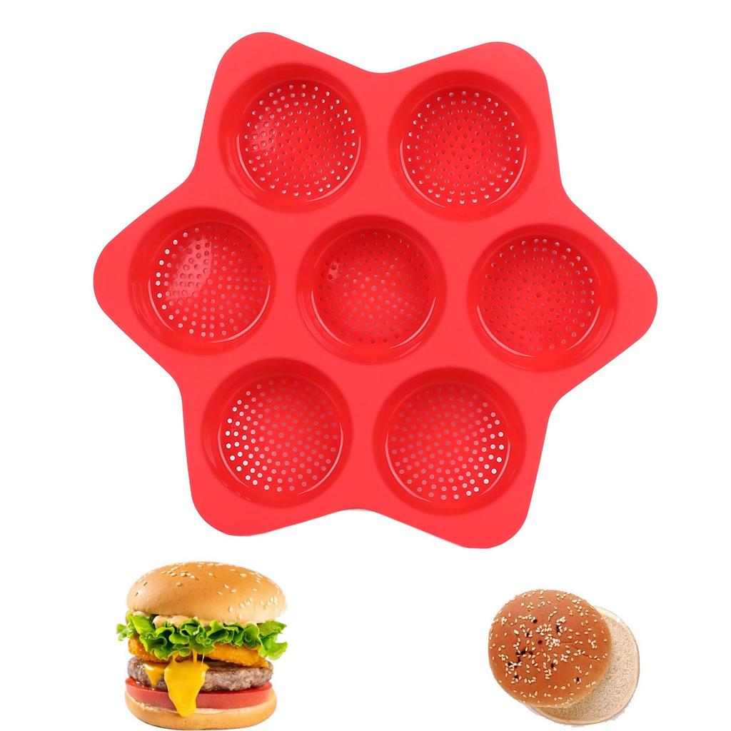 Hamburger Bun Mold 7 Cavity Silicone Non Stick Dishwasher Safe Household Hamburger Bread Form Baking Pan for Egg   Cornbread Layer Cake