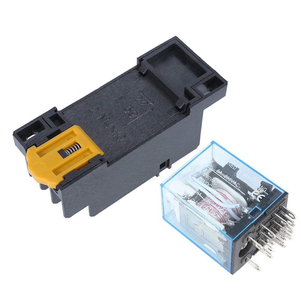 Power Control MY4NJ HH54P MY4NJ Relay with Base 14Pin Small Relay 5A DC12V DC24V AC220V 14Pins Relay DIN Rail Mounting