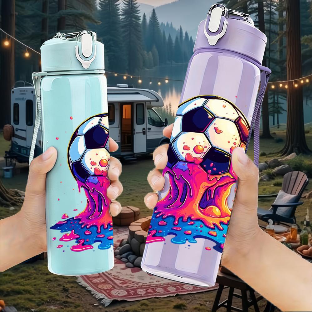 1PC Dripping Paint Soccer Ball Artwork 750ml Color Plastic Water Bottle Leakproof Flip Straw Lid For Sports Office Home Use