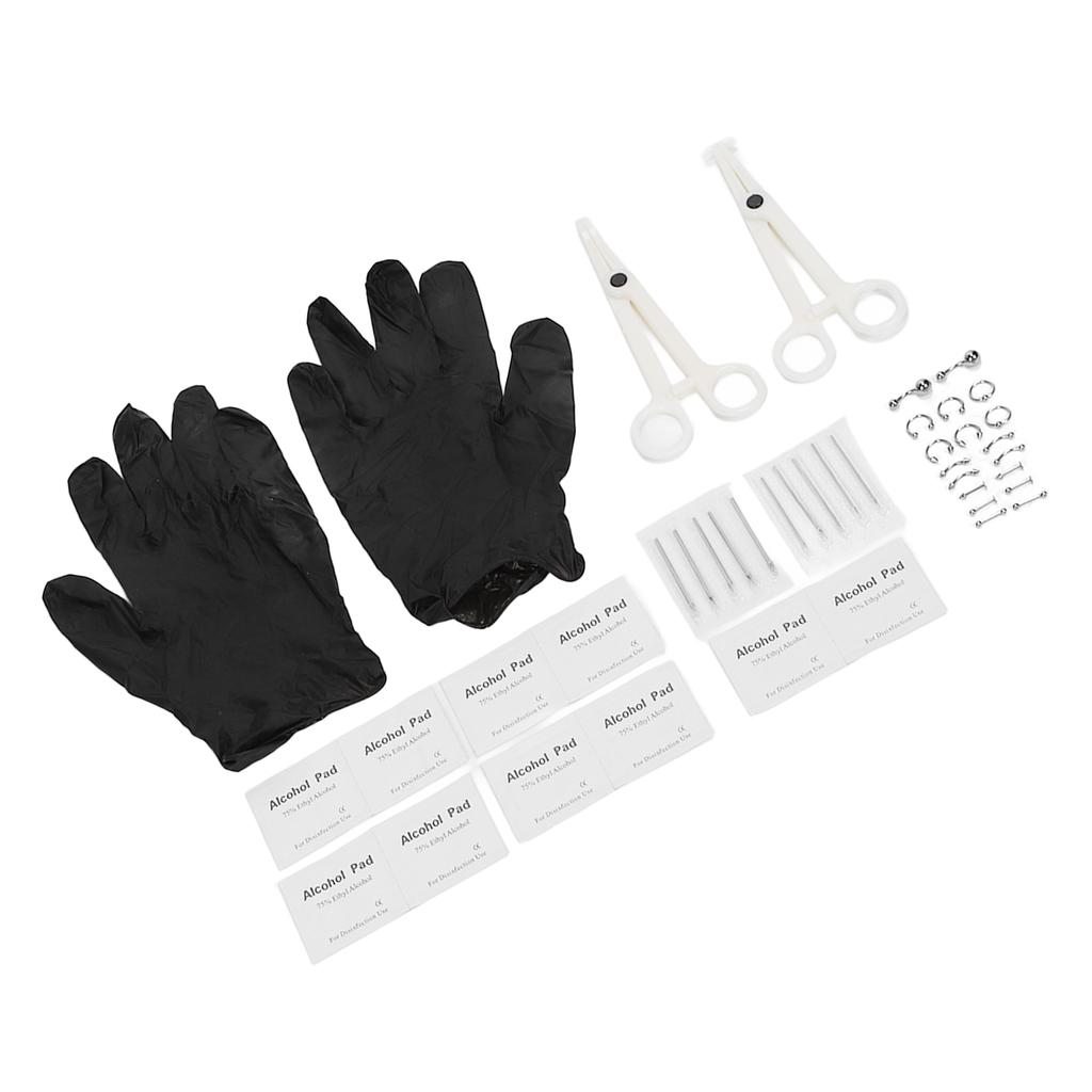 42pcs Body Piercing Kit Stainless Steel Different Shapes Needles Piercing Clamps for Ears Navel Tongue