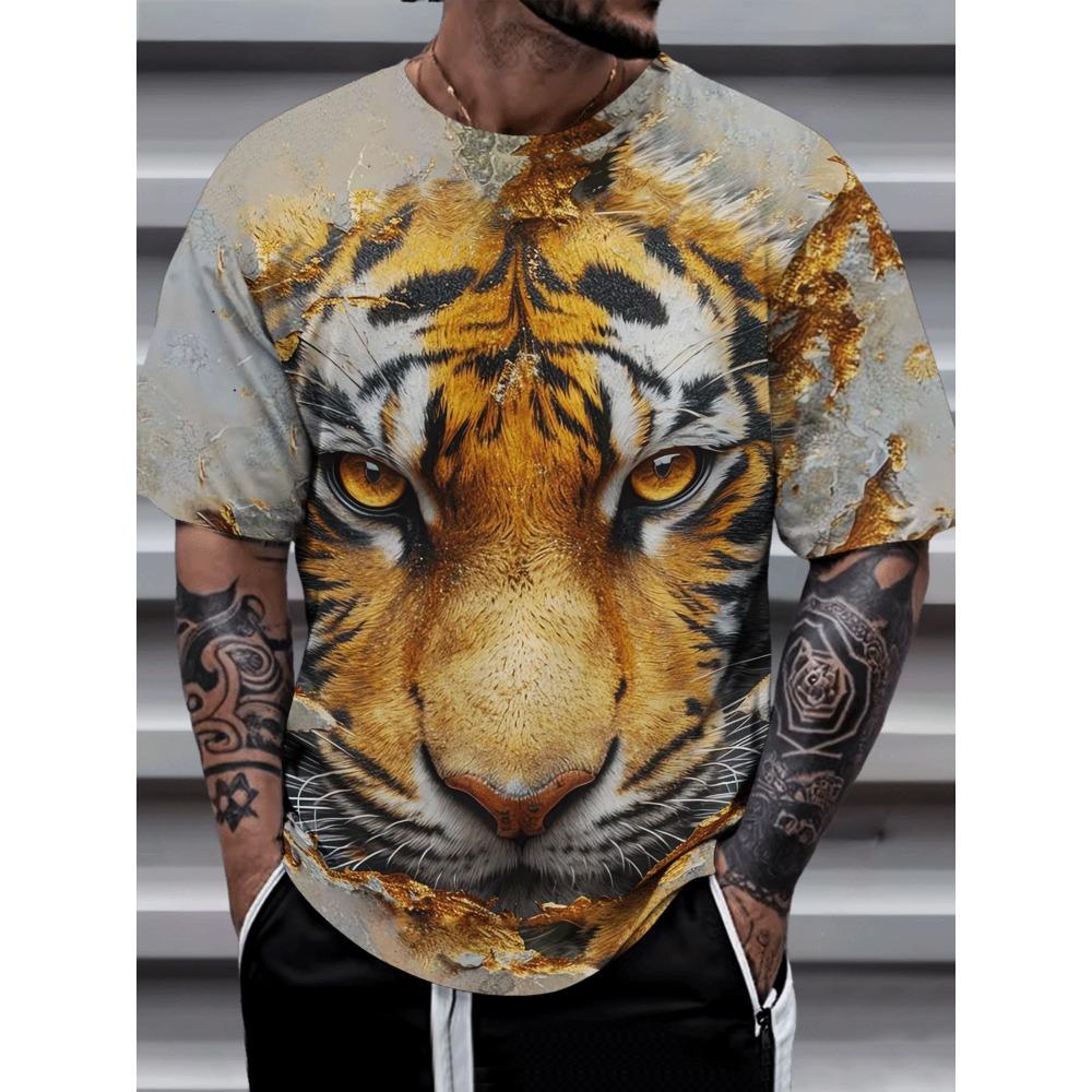 Men's 3D Printed T-shirt, Oversized Short Sleeved Round Neck T-shirt, Fashionable, Casual and Versatile