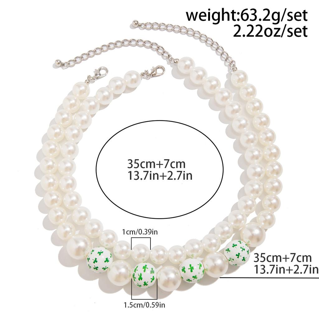 Green Element Necklace, Personalized Color Beaded Imitation Pearl Love Valentine'S Neck