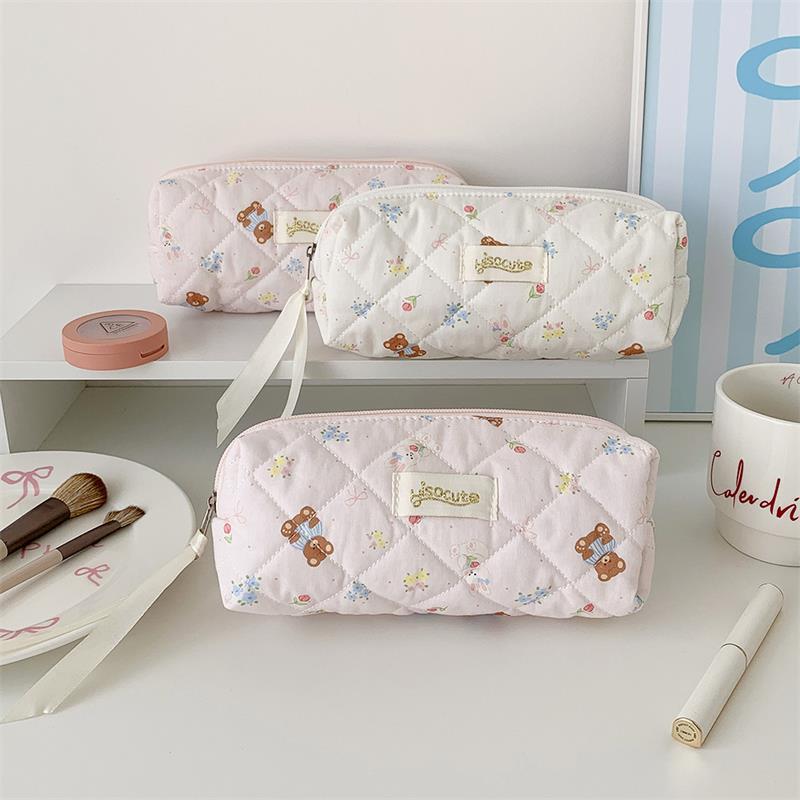Cute Bear Prints Pencil Case Pen Bag Large-Capacity Student Stationery Storage Bag Portable  Girly Cosmetic Bag Gifts