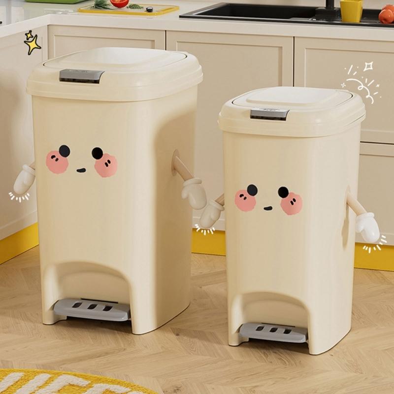 Creamy Home Trash Bin with Hand and Foot Pedal, Large Capacity for Waste Management Waste Bin