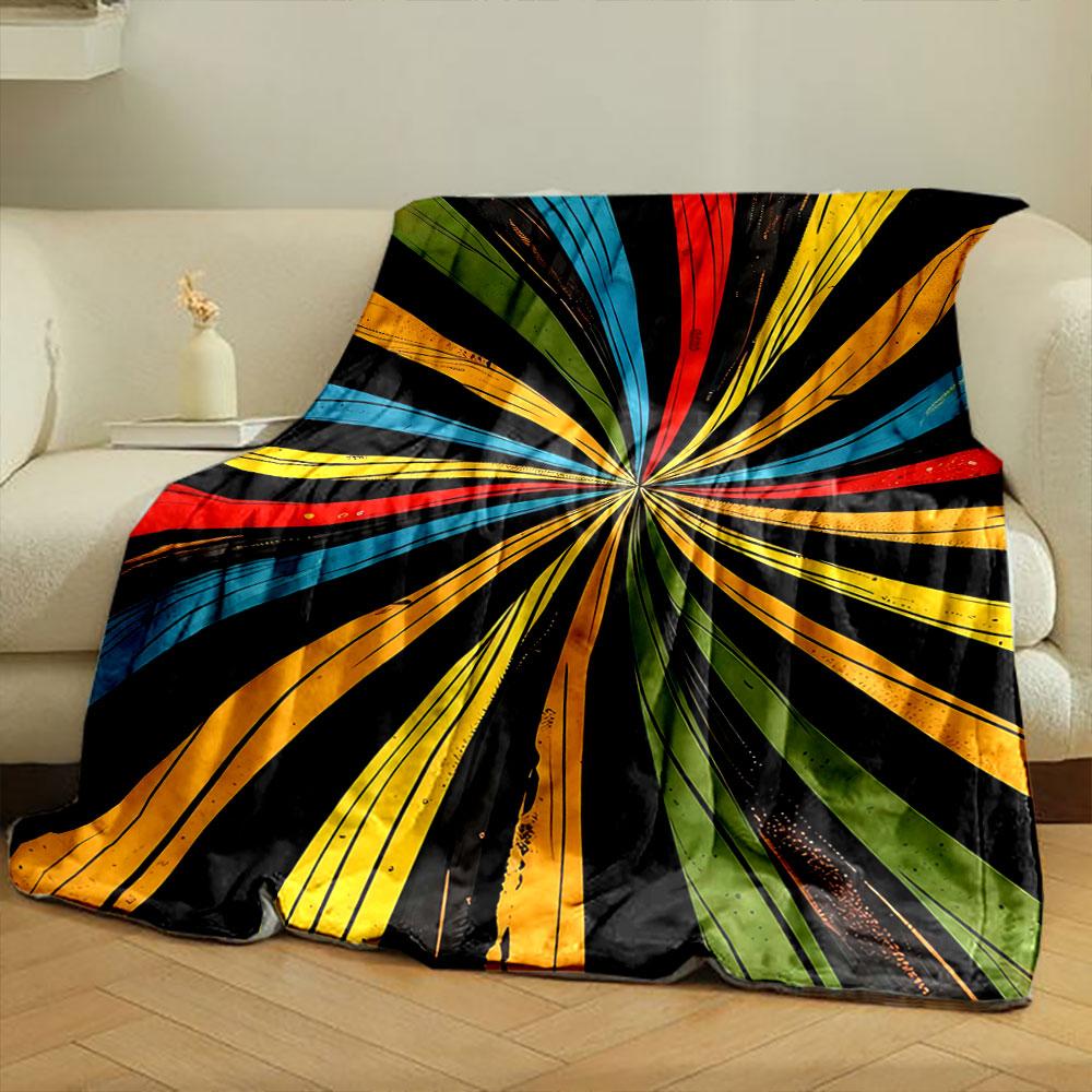Radiating, colorful streaks converge toward a central point on a black background. for all seasons blanket lunch break throw gift