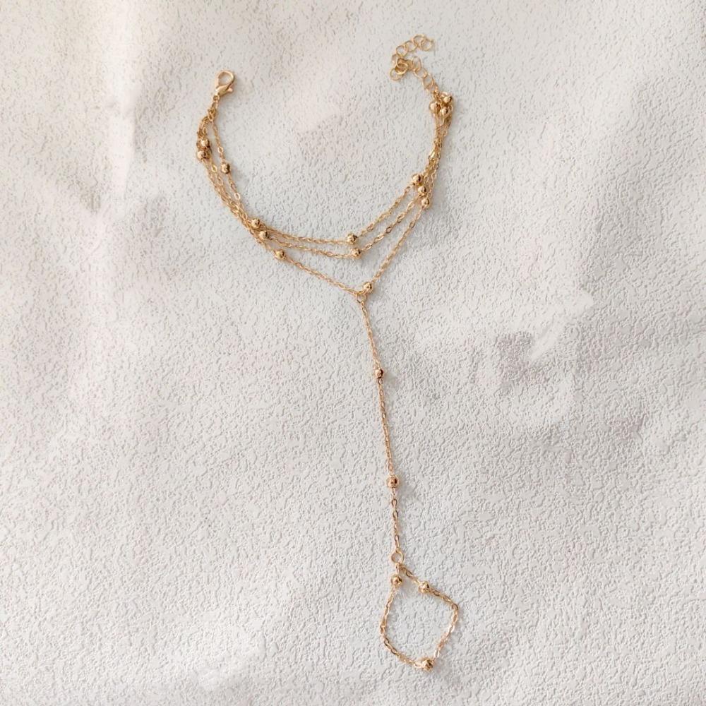 Simple Personality Gold Color Multi-layered Round Bead Chain Finger Bracelets for Women Temperament Trend Jewelry Accessory Gift