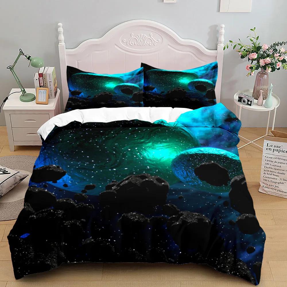 

Meteor Shower King Queen Duvet Cover Night Sky Bedding Set for Kids Teens Adults Shining Stars Galaxy Soft Polyester Quilt Cover 70x133cm 2pcs