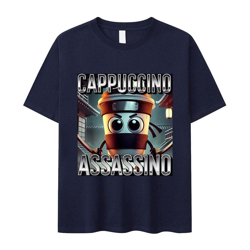 Italian T-shirt Brainrot Interesting Cappuccino Assassin Meme Men Kawaii Women Short-sleeved men summer 100% cotton T-shirt