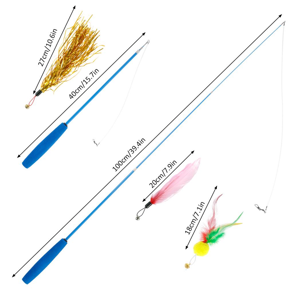 12Pcs Interactive Cat Wand Toys with Telescopic Fishing Rod Tassel/Feather/Furball Cat Teaser Toys for Indoor Cats Play Exercise