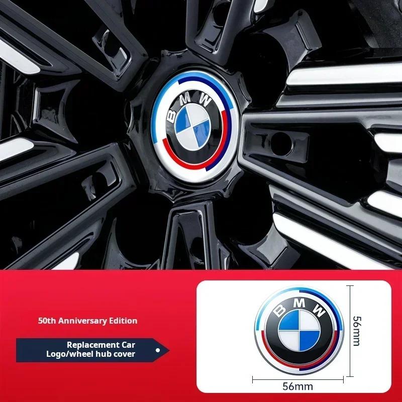 XZDXD1 For BMW Kith&BMW  Anniversary Logo Front Cover Badge 81mm + Rear Badge 72mm + Hubcap 56mm + Steering Wheel Sticker 46mm  Car Acc