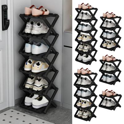 Bamboo Foldable Shoes Organizer Storage Shelf Strong Load-bearing Portable Free Standing Entryway Shoe Rack