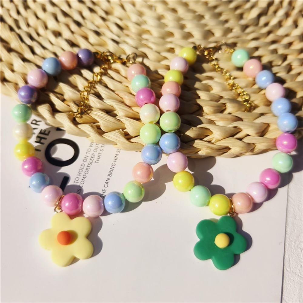 Color beaded pet necklace flower pendant cat dog jewelry decorative collar bell ins same cat