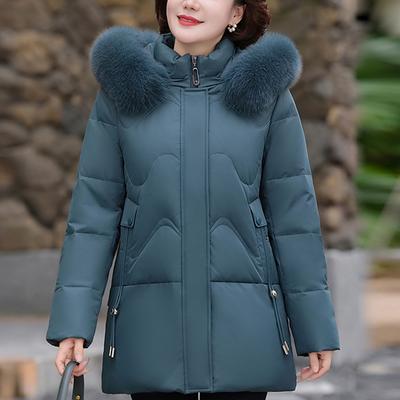 Echter Pelzkragen Mittleren Alters Damen Winter Daunenjacken Vintage Parkas Kapuzen Elegant Dick Warm Daunenmäntel Frau Oberbekleidung