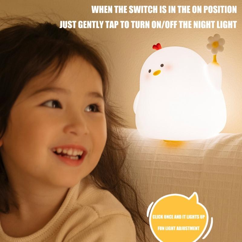 Rechargeable Chicken Silicone Night Lights Touch Control Dimmable Bedside Lamp Silicone Texture for Kids Nursery Room A0KF